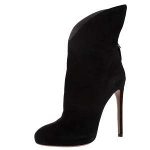 Alaia Black Suede Leather Platform Ankle Length Boots Size 38.5