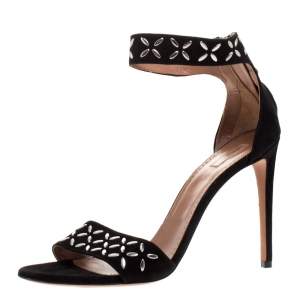 Alaia Black Studded Suede Open Toe Ankle Strap Sandals Size 41