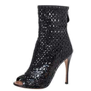 Alaia Black Cut Out Leather Peep-Toe Ankle Booties Size 37