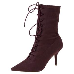 Yeezy Season 5 Burgundy Stretch Canvas Lace Up Pointed Toe Boots Size 39.5