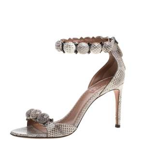 Pre Owned Alaia Multicolor Python Chamois Bombe Ankle Cuff Sandals Size 39