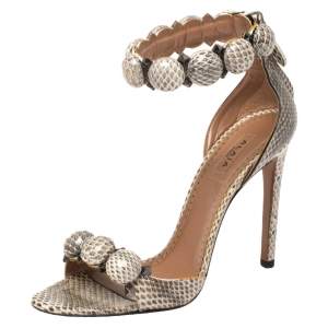 Alaia Multicolor Python Chamois Bombe Ankle Cuff Sandals Size 36