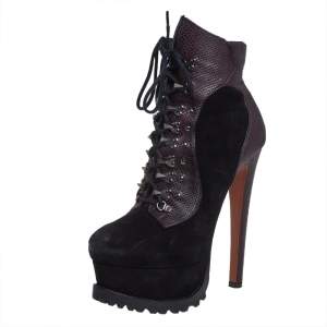 Alaia Black/Brown Suede And Leather Platform Lace Up Ankle Booties Size 36