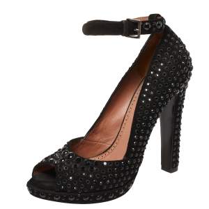 Alaia Black Suede Embellished Peep Toe Ankle Strap Pumps Size 39