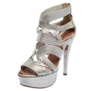 Alaia  Silver Leather Cage Wave Platform Sandals Size 37
