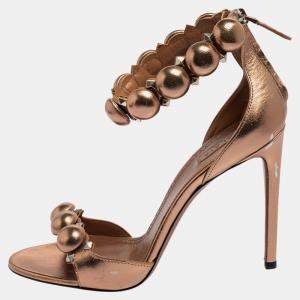 Alaia Metallic Bronze Leather Bombe Ankle Strap Sandals Size 39