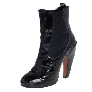 Alaia Black Textured Patent Leather Chelsea Ankle Boots Size 37