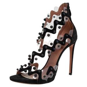 Alaia Black Suede And PVC Chamois Ankle Strap Sandals Size 41