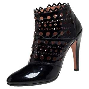 Alaia Black Patent Leather Cut Out Booties Size 40
