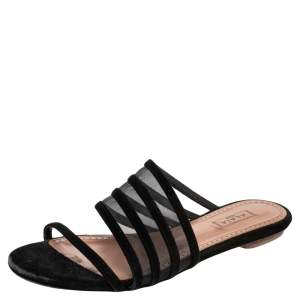 Alaia Black Suede And Net Slide Sandals Size 36