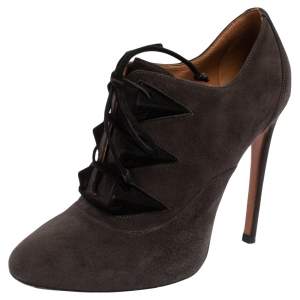 Alaia Dark Grey Suede Lace Up Booties Size 37
