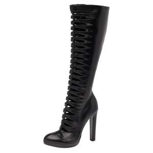 Alaia Black Leather Cutout Knee Length Boots Size 37