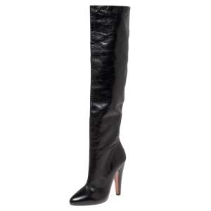 Alaia Black Leather Knee Length  Boots Size 39