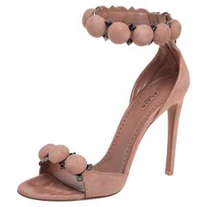 Alaia Beige Suede Bombe Ankle Strap Sandals Size 37