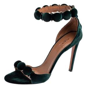 Alaia Green Velvet Bombe Ankle Strap Sandals Size 40