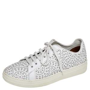 Pre Owned Alaia White Laser Cut Leather Sneakers Size 37
