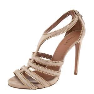 Alaia Beige Suede Laser Cut Out Sandals Size 39.5