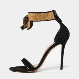 Alaia Black Suede Open Toe Ankle Embellished Strap Sandals Size 38