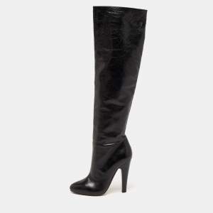 Pre Owned Alaia Black Leather Over The Knee Length Boots Size 39