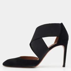 Pre Owned Alaia Black Suede And Stretch Band Cross Strap Sandals Size 40