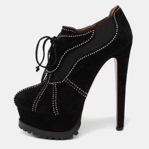 Alaia Black Suede Studded Platform Hiking Booties Size 39