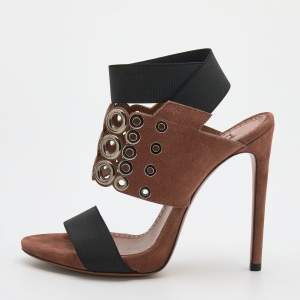 Alaia Brown Suede Eyelet Ankle Wrap Sandals Size 38.5