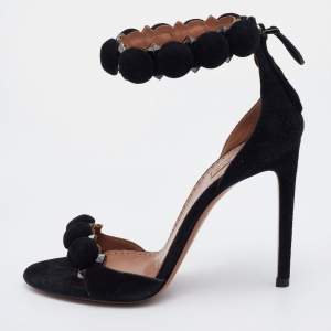 Alaia Black Suede Leather Chamois Bombe Ankle Cuff Sandals Size 36.5