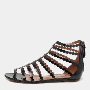 Alaïa Black Patent Leather Cage Flat Sandals Size 39.5