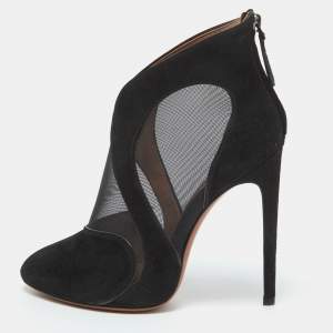 Alaia Black  Suede and Mesh Ankle Boots Size 38