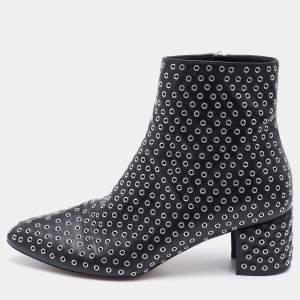 Alaia Black Leather Eyelet Zip Booties Size 39.5
