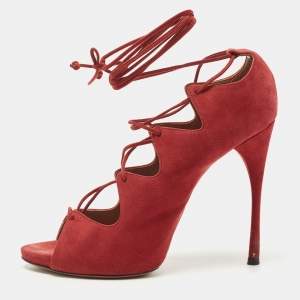 Alaia Red Suede Lace Up Pumps Size 39 
