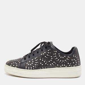 Alaia Black Laser Cut Leather Low Top Sneakers Size 36