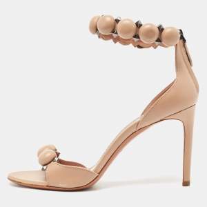 Alaia Beige Leather Bombe Ankle Strap Sandals Size 40