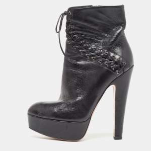 Alaia Black Leather Lace Up Ankle Boots Size 37.5