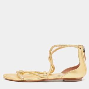 Alaia Gold Studded Leather Strappy Flat Sandals Size 38.5