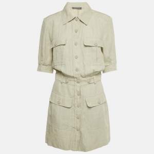 Pre Owned Alberta Ferretti Beige Linen Short Dress M
