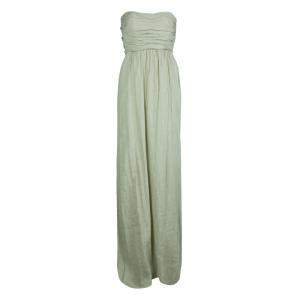 Alberta Ferretti Pistachio Green Linen Ruched Strapless Maxi Dress M