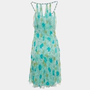 Alberta Ferretti Blue Abstract Print Silk Blend Sleeveless Midi Dress S