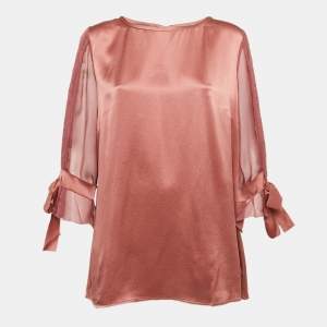 Alberta Ferretti Onion Pink Silk Satin & Chiffon Tie Detail Top L