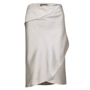 Alberta Ferretti Beige Slub Cotton and Silk Draped Asymmetric Pencil Skirt L