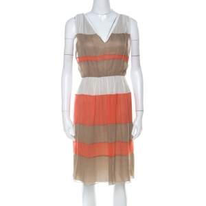 Alberta Ferretti Colorblock Striped Silk Pleated Sleeveless Dress M