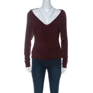 Alberta Ferretti Burgundy Cowl Neck Long Sleeve Top M