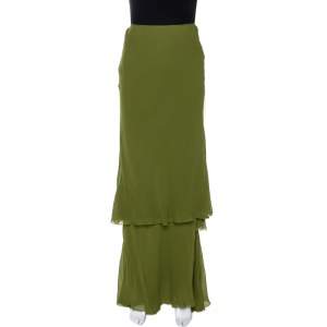 Alberta Ferretti Green Silk Crepe Tiered Skirt M