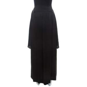 Alberta Ferretti Black Silk Waist Tie Detail Maxi Skirt M