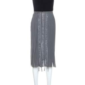 Alberta Ferretti Grey Silk Sequin Embellished Pleated Midi Skirt S