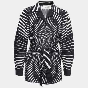 Alberta Ferretti Black/White Abstract Printed Silk Shirt M
