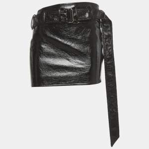 Pre Owned تنورة ألكسندر أخالكاتيشفيلي ميني جلد صناعي أسود مقاس صغير جدًا (إكس سمول)