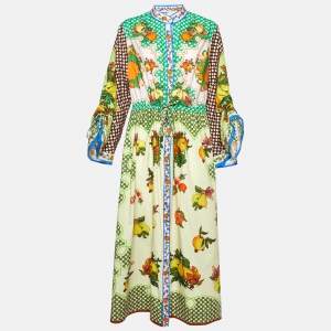 Alemais Multicolor Lemonis Print Cotton Midi Shirt Dress L