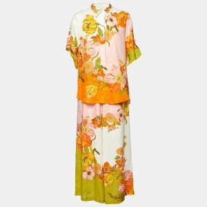 Alemais Multicolor Floral Print Linen Shirt and Trousers Set L