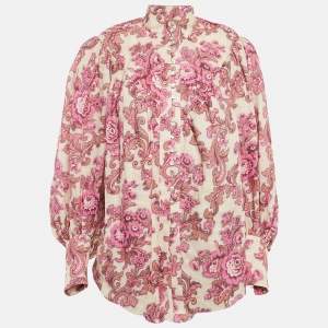 Alemais Pink Floral Print Linen Isla Blouse XS